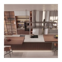 Meuble d'angle de cuisine avec vitrine en verre, finition mélaminée noyer brun, pour appartement