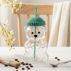 Copo de Café em Forma de Urso de Pelúcia de Alto Borossilicato Personalizado, Presente Fofo, Copos para Bebidas como Coquetel, Vinho e Suco com Tampa - Product Image 5