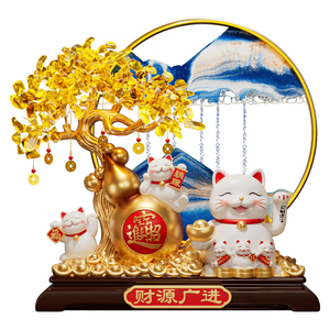 Adorno de Gato de la Suerte y Árbol del Dinero con Pintura de Arena Fluida, para Sala de Estar, Recepción, Regalo de Inauguración de Casa - Product Image 5