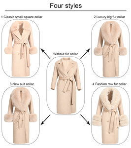 Áo khoác len nữ thời trang, cổ lông cáo thật, mùa đông xuân, thiết kế riêng, áo khoác lông cashmere màu hồng dành cho nữ - Product Image 4