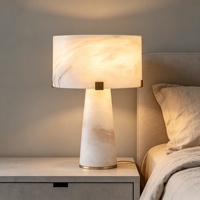 Lampe de table cylindrique en marbre et albâtre, base conique en pierre, pinces en laiton, style européen-américain, intensité variable, CRI 90 élevé pour chambre à coucher