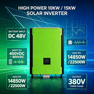 Inversor Solar Híbrido Trifásico de 10KW 15KW, 48V DC MPPT 400-800VDC, Conexión a Red o Fuera de Red, Puede Funcionar Sin Batería, Salida de 380V - Product Image 1