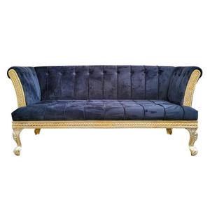 Modern Luxury Blue Velvet <b>Sofa</b> <b>Gold</b> Accent Frame Upholstered 3 Seater Couch Designer Living Room Hotel Furniture - Product Image 2