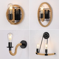 Lampe murale Vintage industrielle en métal et fer, corde de chanvre, prise E27, intérieur d'appartement, chevet de lit pour la lecture