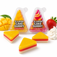 Permen Gummy Kue Segitiga 3 Lapis Grosir, Bentuk Irisan Kue, Kenyal Lembut, 3 Rasa Buah Mangga Stroberi