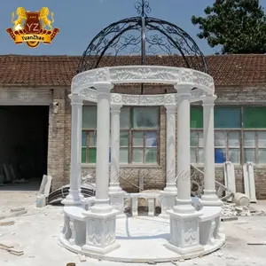 Hot Selling European Roman Pavilion White Marble Stone Carving Gazebo For Decoration