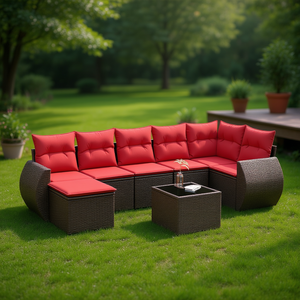Brown Poly <b>Rattan</b> Garden <b>Sofa</b> Set With Cushions 8 Seater Outdoor Furniture Contemporary Design - Product Image 2