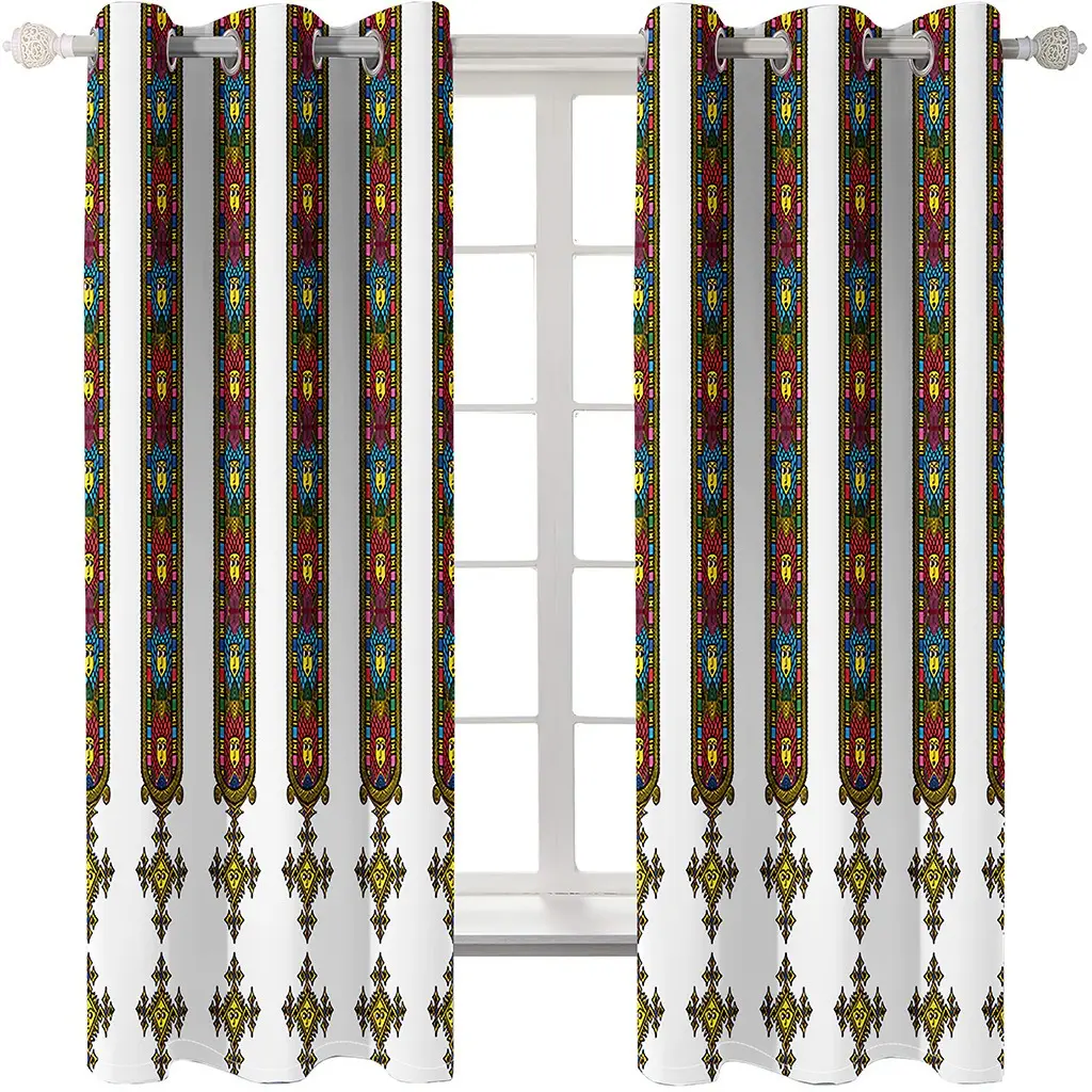 JA Ethiopian Traditional Design Window Curtains Saba and Telet Blackout Curtain 3D Printed Luxury Bedroom Curtain