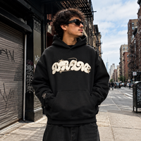 Hoodie Custom Puff Print Berkualitas Tinggi, Berat 380GSM, OEM, MOQ Rendah, Ukuran Besar, Model Kotak, Bordir Logo di Lengan, untuk Pria