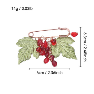 Broche en alliage feuille d'érable et raisin, avec perle <span class=keywords><strong>de</strong></span> cristal rouge pendante, épingle <span class=keywords><strong>de</strong></span> sûreté, broche <span class=keywords><strong>de</strong></span> revers vintage motif floral et fruit, pour décoration <span class=keywords><strong>de</strong></span> vêtements féminins - Product Image 3