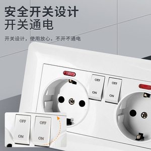 Enchufe de Pared Estándar Europeo Tipo 146 de 16A, Color Blanco, con Interruptor, Doble Salida, para Uso en Interiores - Product Image 3