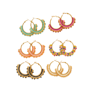 Boucles d'oreilles Go2boho en macramé perlé avec strass en cristal coloré, unisexes, faites à la main, style bohème classique, bijoux d'été, plaquées or - Product Image 1