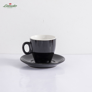 แก้วกาแฟเซรามิกพอร์ซเลนสีดำขาวหนาพิมพ์ลายตามสั่งราคาถูกจำนวนมาก พร้อมจานรอง ขายส่ง - Product Image 4