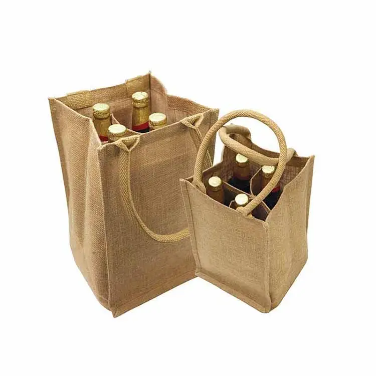 La migliore vendita a buon mercato bottiglia di vino caffè di canapa sacco di 6 brown shopping promozionale iuta tote bag