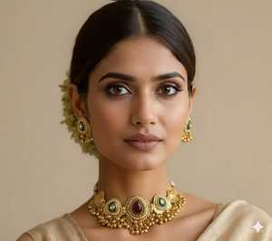 Conjunto de Collar Gargantilla Chapado en Oro con Acabado Mate, Conjunto de Collar de Lujo de la Mejor Calidad para Mujer, Regalo de Aniversario, Cumpleaños y Compromiso - Product Image 4