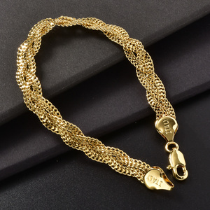 Pulsera Jubilee en oro de 18 quilates antideslustre, cadena plana tejida multicapa, pulseras de pareja hechas a mano. - Product Image 3
