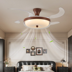 Ventilador de Techo LED de Estilo Francés Vintage, Color Crema, Aspas Invisibles, Silencioso, Lámpara para Dormitorio o Comedor - Product Image 1