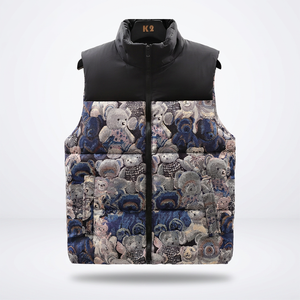Gilet d'hiver pour homme avec imprimé ours, col montant, fermeture éclair, vêtement d'extérieur décontracté, coupe-vent, rembourrage en polyester - Product Image 4