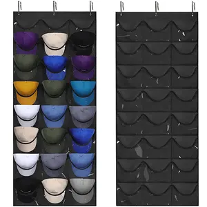 Non-woven With PVC Pocket Hat Storage Rack With 3 Hooks Multiple Caps Hanging Bag Over The Door For Caps Organization