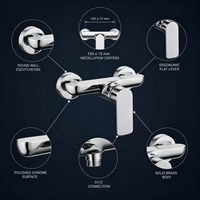 Mitigeur de douche sur pied en laiton massif chromé poli, monocommande chaud/froid, design contemporain pour salle de bain