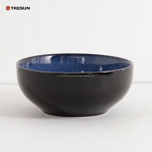 Reactive Glazing Black and Blue Stoneware Heat Resistant Dishwasher Safe Noodle Salad Bowl - Product Image 2