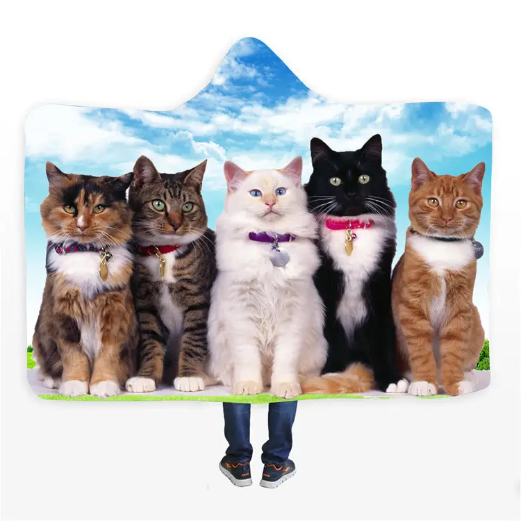 3d baskı sevimli kedi rahat faux yün kapşonlu battaniye hood şekerleme battaniye peluş tv giyilebilir polar battaniye kızlar için