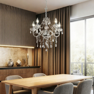 Lámpara de araña de cristal con 5 luces E27, cuerpo redondo blanco, control por interruptor, para cocina, dormitorio, sala de estar, comedor - Product Image 1