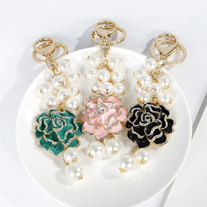 2026 Cute Pink Flower Metal Keychain Bling Rhinestone Faux Pearl Tassel <b>Keyring</b> Women Wallet Bag <b>Car</b> Pendant Charm Girly Fashion - Product Image 3