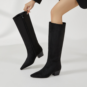 Stivali Alti da Donna all'Ingrosso, a Punta, con Tacco Basso, al Ginocchio, Comodi, con Suola in TPU, Vestibilità Slim, in Camoscio - Product Image 1