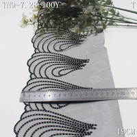 Dentelle en tissu voile en maille, forme de coquille, 19 cm, fine, douce, noire, broderie, bordure en dentelle pour vêtements grande taille pour femmes, accessoire