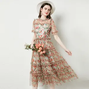 Robe longue à manches courtes pour femmes, vêtement d'été imprimé Floral, nouvelle collection