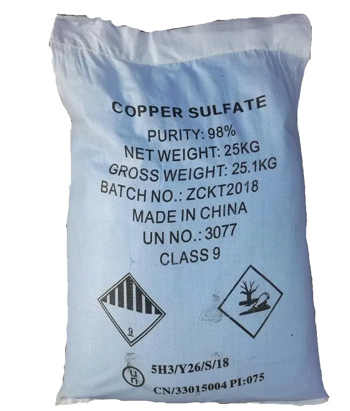 Sulfato de cobre de cristal azul, precio de fábrica, proveedor directo, precio FOB, certificado ISO