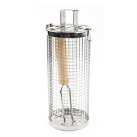 Panier de barbecue roulant en acier inoxydable avec poignée en bois de caoutchouc pour grillades en extérieur