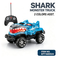Camion monstre requin télécommandé EPT Kids RC, échelle 1:16, 4 canaux, voiture télécommandée avec lumières, jouet requin RC pour enfants