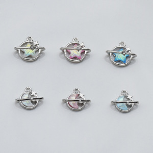 Accessoires de bijouterie en alliage de zinc, lune et étoiles, pour la fabrication de boucles d'oreilles, breloques étoiles et lune colorées avec strass, 8 mm, GJ201 - Product Image 1