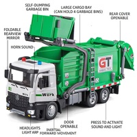 Camion poubelle KSF en métal à friction avec lumières et sons, chargeur frontal, bac à déchets, 4 bacs à ordures, cartes de déchets
