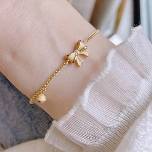 Xinfly Christmas Gift Real 18k Gold Fine Jewelry Bowknot Bell Pendant Charm <b>Bracelets</b> - Product Image 2