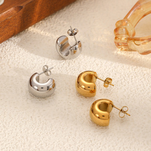 C-Shaped Stainless Steel Stud Earrings For Women Geometric Design Fashionable Elegant <b>Titanium</b> Steel Earrings Te60305 G S - Product Image 1