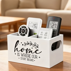 Organizador de Madera con Acabado Lacado, Rectangular Negro Moderno, con 3 Ranuras para Mesa de Noche, Porta Control Remoto de TV - Product Image 2