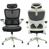 Chaise pivotante de direction ergonomique Support lombaire pour ordinateur de jeu Appui-tête réglable en tissu Ascenseur pour bureau à domicile Dossier haut en maille
