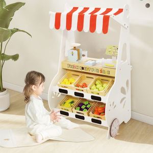 Jouet de simulation en bois pour enfants : Magasin de jeu de rôle, stand de marché avec étagères réalistes et auvent en tissu, jouet de supermarché - Product Image 2