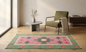 Alfombra Boho Marroquí Geométrica Rosa |   Alfombra Tribal Hecha a Mano de Lana y Yute para Decoración de Dormitorio, Sala de Estar o Pasillo de Estilo Rústico - Product Image 3