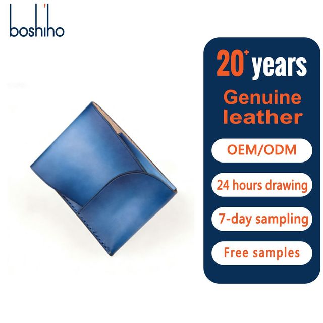 Boshiho Blue Genuine Leather RFID Blocking Credit Card Case for Men Vintage Zipper Closure Multi-Function Wallet