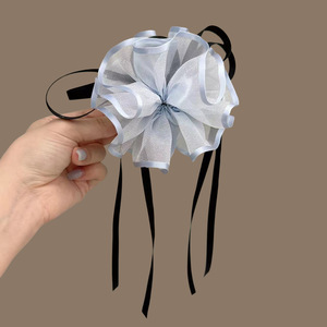 Sweet floral <b>bow</b> ribbon spring <b>clip</b> for half-up hair at the back of the head, 2025 new style hair accessory, elegant headwear. - Product Image 2