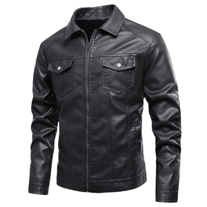 Chaqueta de Cuero para Hombre, Estilo Coreano, Corte Ajustado, Tendencia de Primavera, Otoño e Invierno, con Terciopelo Grueso, Talla Grande, Chaqueta de Motociclista - Product Image 2