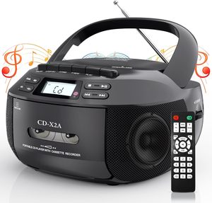 Lecteur de cassettes et de CD portable avec radio AM/FM pour son stéréo, télécommande, prise casque, compatibilité stéréo - Product Image 1