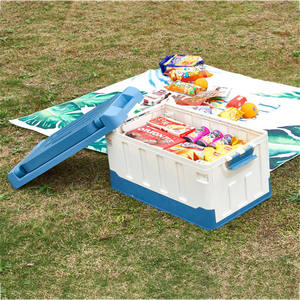 Cadeira de plástico grande de plástico empilhável para acampamento, caixa de plástico grande de 60L, deformável, com tampa e alça, ideal para armazenamento - Product Image 6