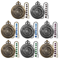 Ensemble de dés de jeu de rôle polyédriques miniatures en acrylique, 7 pièces, avec motif Cthulhu antique en relief, style montre de poche, et étui de rangement portable en métal avec chaîne