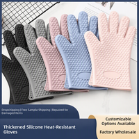 Gants de four de qualité professionnelle, épaissis, antidérapants, pour la cuisson et la cuisine ; Gants en silicone à cinq doigts, protection contre les brûlures, isolation thermique supérieure