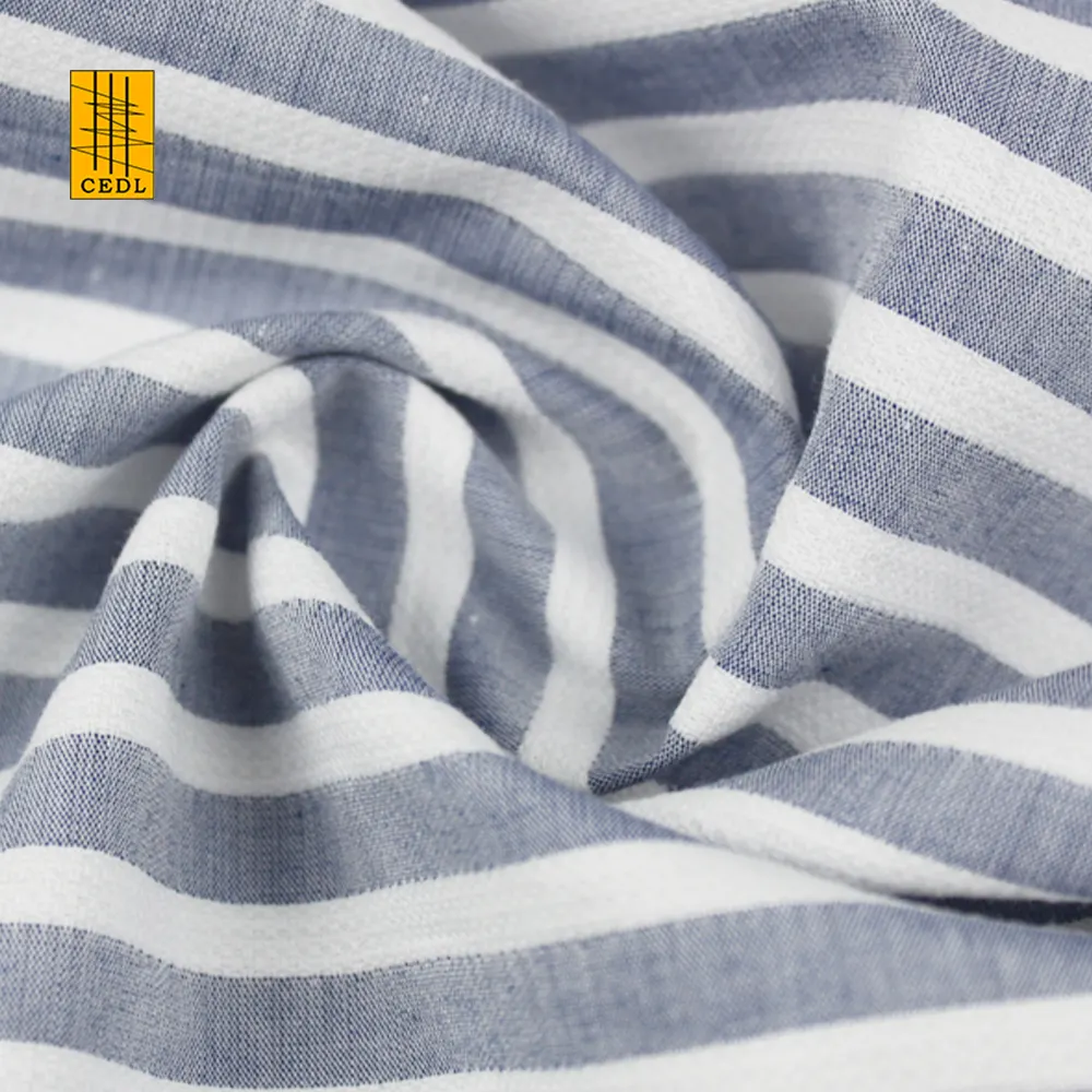 Wholesale Stock Friendly Cotton Dobby Jacquard Fabric Pure 100% Cotton GOTS Yarn Dyed Stripe Fabric for Women Skirt Dress